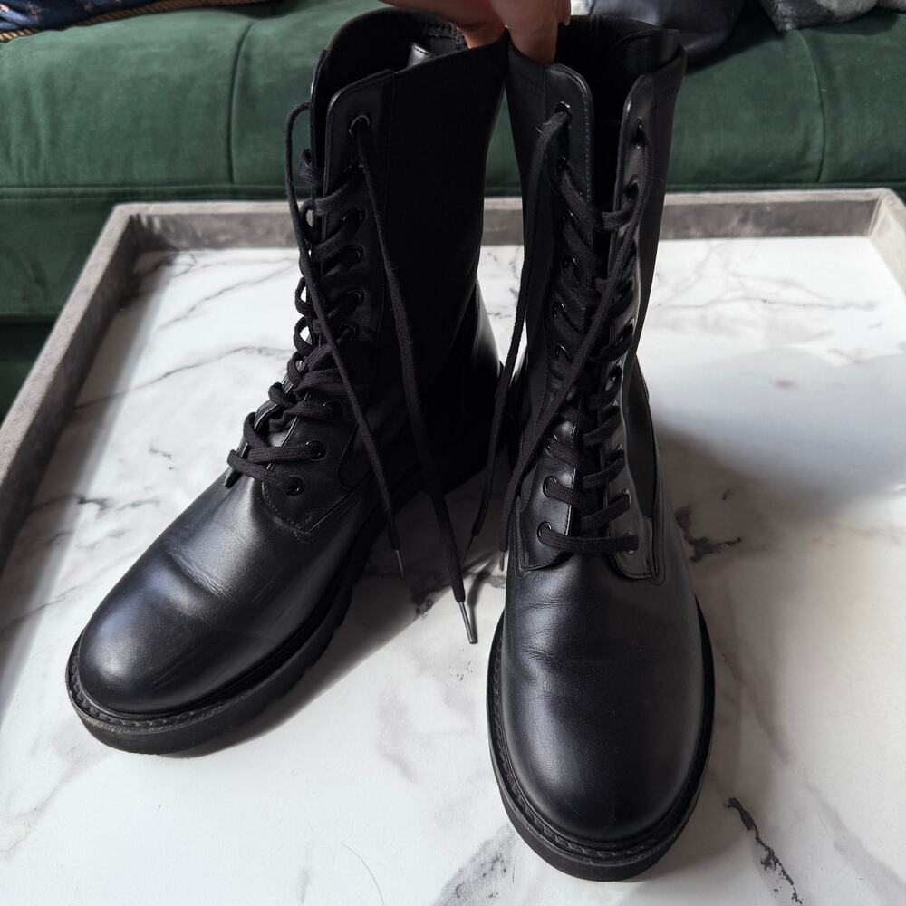 Stuart Weitzman Ande Lift Bootie Black Leather Combat Boots Size 9.5 - Picture 7 of 12